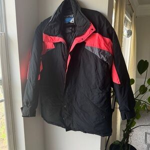 Vintage Pacific Trail Men's Black and Neon Orange Puffer Jacket